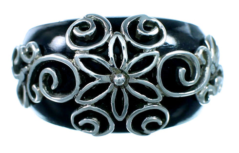 Jet Silver Southwestern Jewelry Ring Size 8-1/4 YS60982